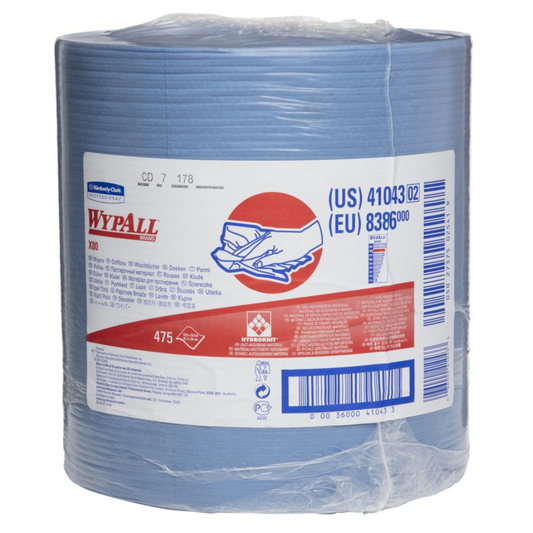WYPALL 41043 X80 Perforated Jumbo Roll Wiper, Blue 31.7cm x 34cm, 475 Wipers/Roll, 1 Roll/Case