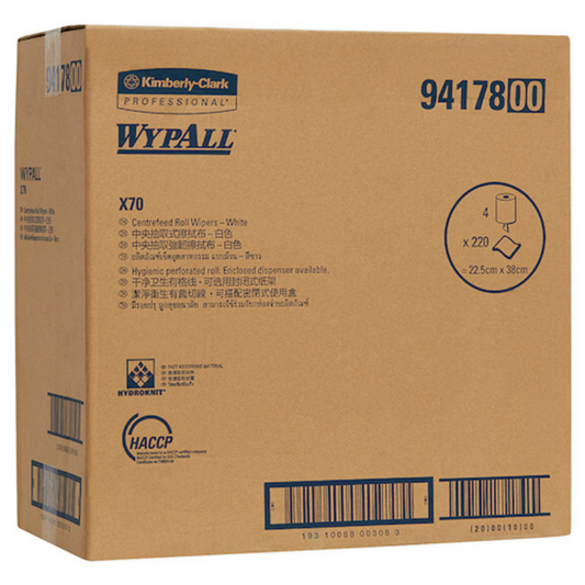 WYPALL 94120 L10 Heavy Duty Centrefeed Wiper, White 1 Ply 20cm x 38cm, 790 Wipers,300 Metres/Roll, 4 Rolls/Case