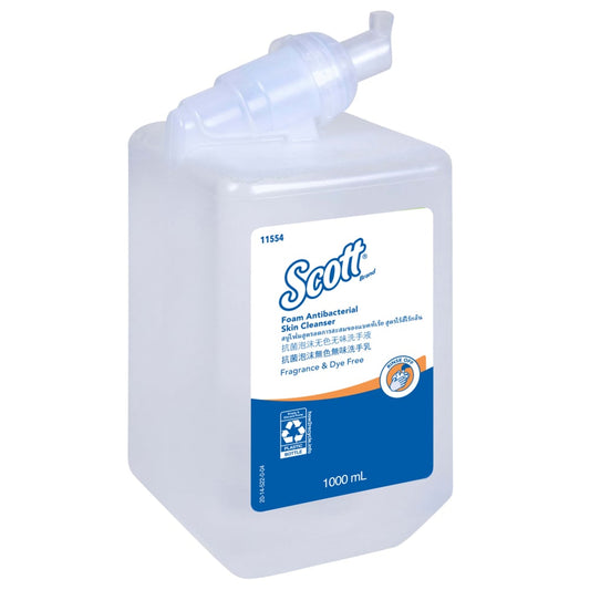 SCOTT 11554 Luxury Foam Antibacterial Skin Cleanser - Fragrance Free & Dye Free 1000ml/cartridge, 6 Cartridges/Case