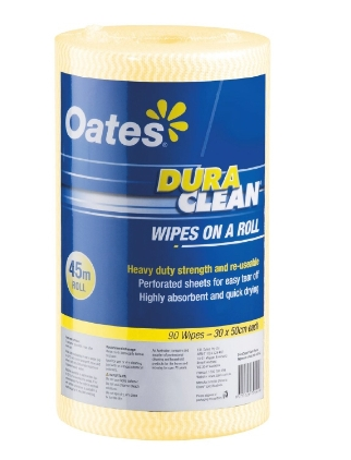 HW-030-Y Oates Dura Clean Wipes Roll, Yellow, 45m