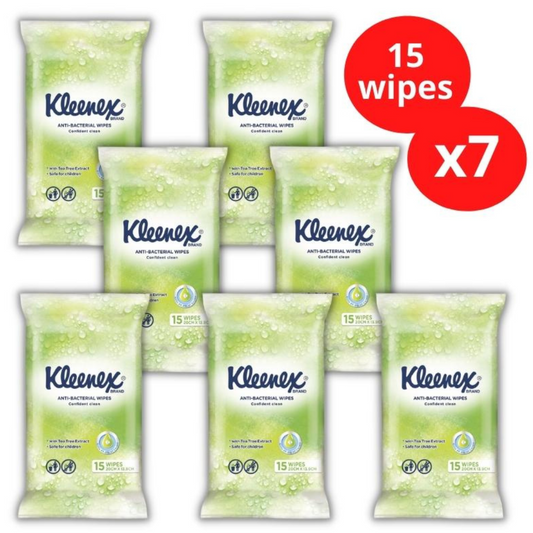 KLEENEX 21287 Anti Bacterial Wet Wipes, 20cm x 13.90cm, 15 Sheets/Pack, 7 Packs/Case