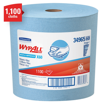 WYPALL X60 Jumbo Roll Wipers, Blue, perforated 1100 wipers/roll, 1 roll/case, 31.8cmx34cm