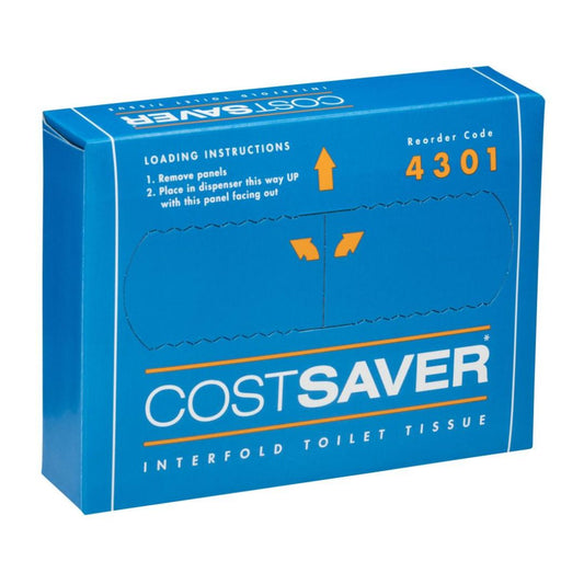 COSTSAVER* 4301 Interfold Toilet Tissue, White 1 Ply, 200 Sheets/Pack, 72 Packs/Case