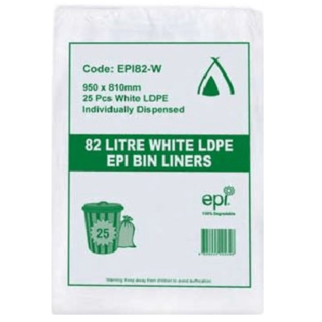 82LTR WHITE LDPE BIN LINER + EPI 1C/1S, 250 Ctn