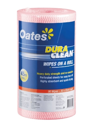 HW-030-R Oates Dura Clean Wipes Roll, Red, 45m
