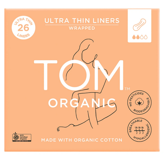 TOM Organic Panty Liners (Wrapped) Ultra Thin Liners for Everyday - Carton 6x26 Packs