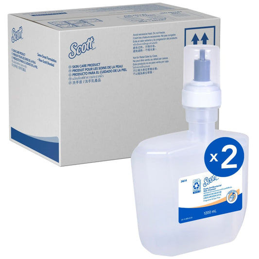 SCOTT 34614 Luxury Foam Antibacterial Skin Cleanser - Fragrance & Dye Free, 1200ml/Cartridge, 2 Cartridges/Case