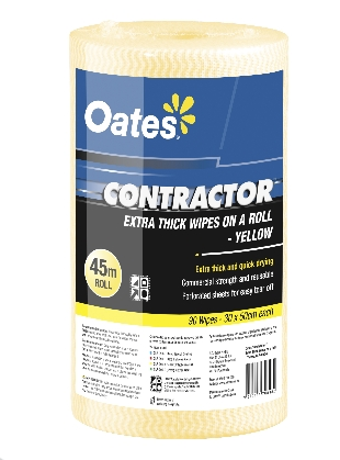 CLR-090-Y Oates Contractor Extra Thick Wipes Roll, Yellow, 300x500mm, 90/roll
