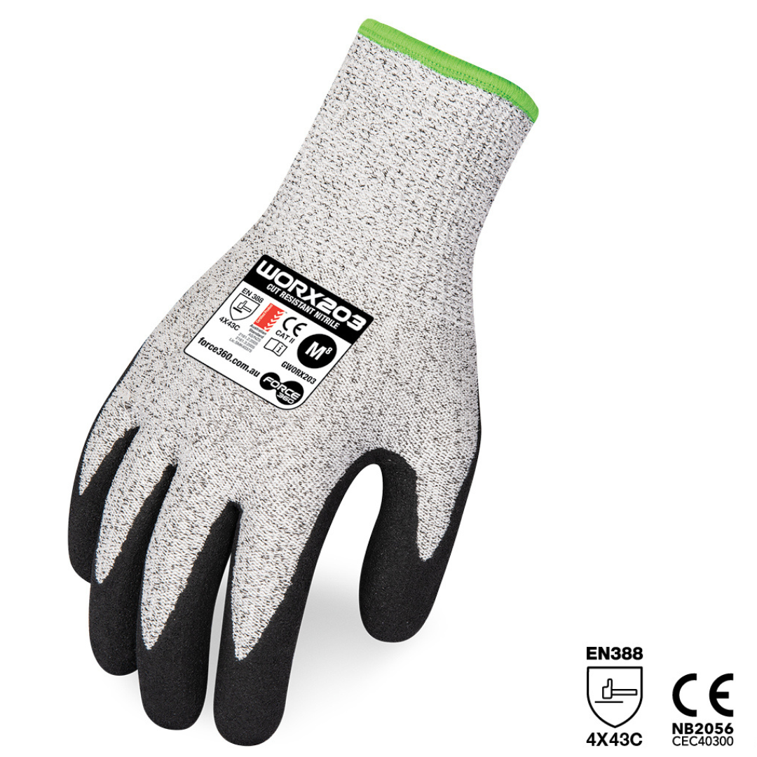 Worx 202  Nitrile Cut 5 Gloves, Size Medium, 1PK