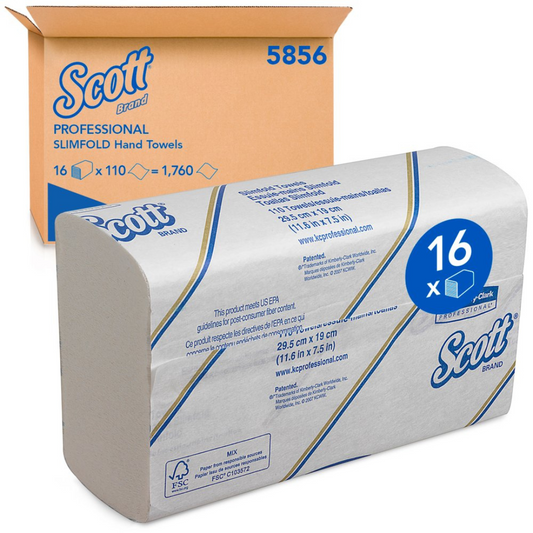 SCOTT Control™ 5856 SLIMFOLD TM Hand Towel, White 29.5cm x 19cm, 110 Towels/Pack, 16 Packs/Case.