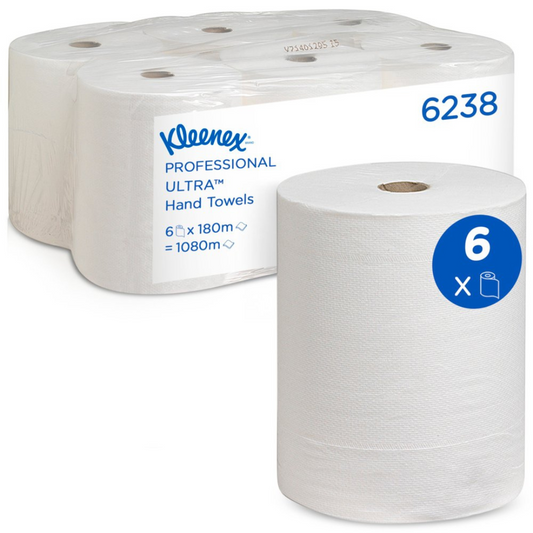 KLEENEX 6765 Hard Roll Hand Towel, White 2 Ply, 130 Metres/Roll, 6 Rolls/Case