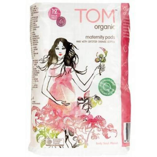 TOM Organic Maternity Pads Ultra Absorbent for Post Birth - Carton 3x12 Packs