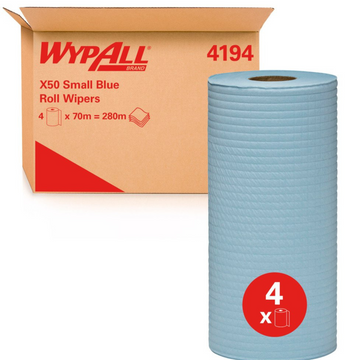 WYPALL 4194 X50 Small Roll Wiper, Blue 24.5cm x 70 Metres/Roll, 4 Rolls/Case